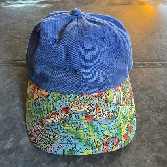Vintage Dorfman Pacific Tropical Fish Snapback Hat Blue Green Aloha 80s 90s Dad - Picture 1 of 9